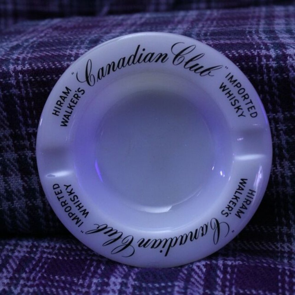 Hiram Walker's Imported Whiskey Canadian Club Advertising Glass Ashtray
